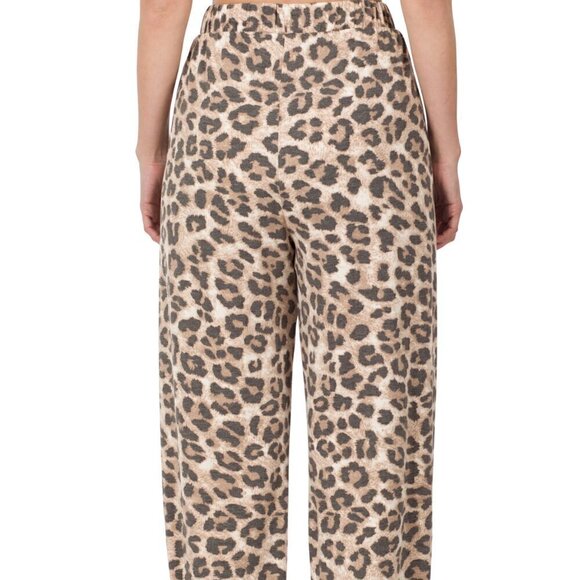 Zenana Women's Leopard Print Open Leg Split Jogger Lounge Wear Pants - Picture 8 of 11